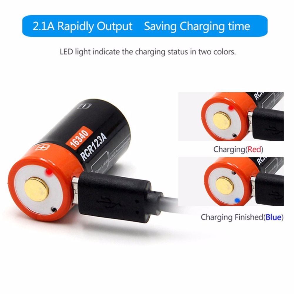 16340 650mAh 3.7V Micro-USB wiederaufladbarer Li-Ionen-Akku, umweltfreundlich und langlebig für Taschenlampen und Ausrüstung