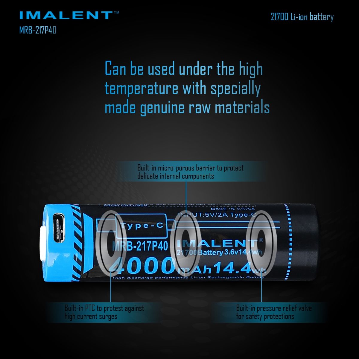 IMALENT MRB-217P40 21700 Akku 4000mAh Type-C wiederaufladbar hohe Kapazität für Taschenlampen und Gadgets