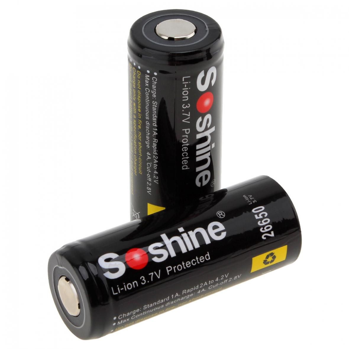 Soshine 26650 5500mAh Li-Ion-Akkus 2er-Pack für Taschenlampen und Elektrowerkzeuge, langlebige Nutzung
