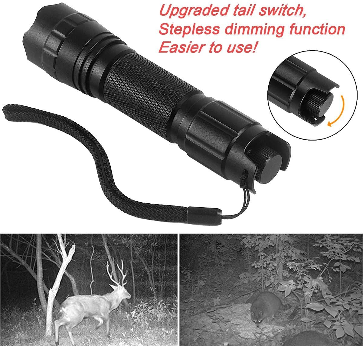 UltraFire 940nm LED-IR-Taschenlampe mit verstellbarem Fokus, stufenlosem Dimmen, Nachtsicht, für Jagd und Wildtiererkundung