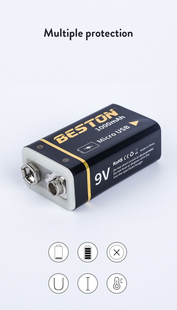 Beston 9V 1000mAh wiederaufladbare Mikro-USB-Batterie, umweltfreundliche Energie für RC-Helikopter, Mikrofon und Spielzeug
