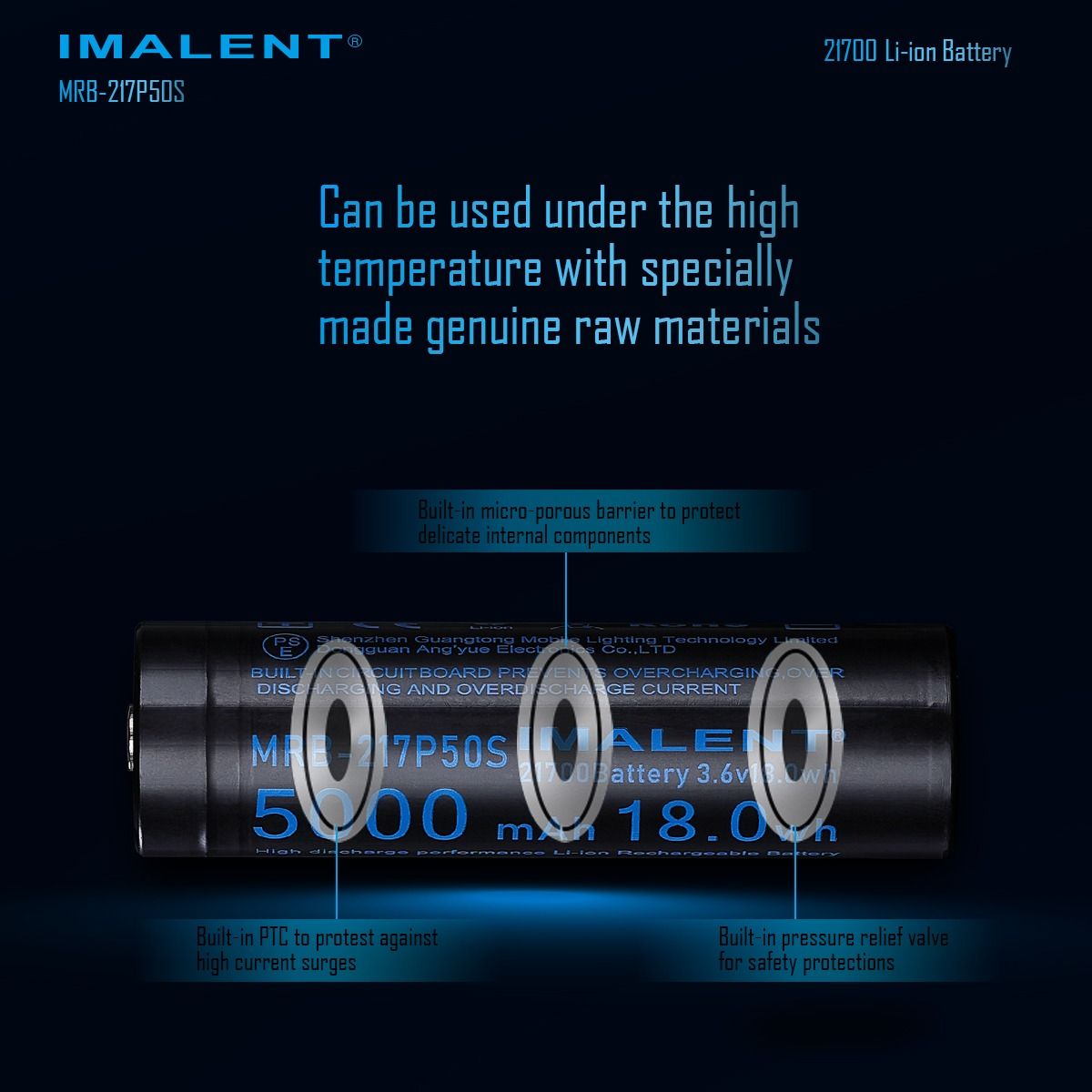 IMALENT MRB-217P50S 21700 5000MAH 3.6V wiederaufladbare Batterie