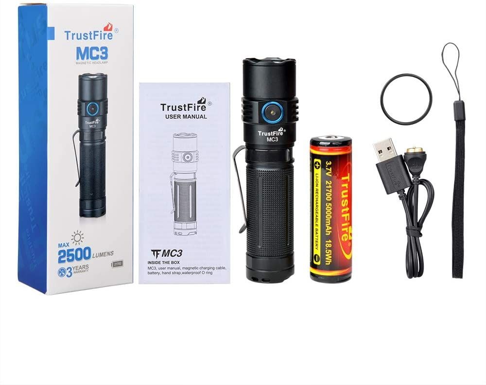 TrustFire MC3 XHP50 LED Taschenlampe 2500 Lumen USB magnetisches Laden IP68 wasserdicht kompaktes und leistungsstarkes Licht