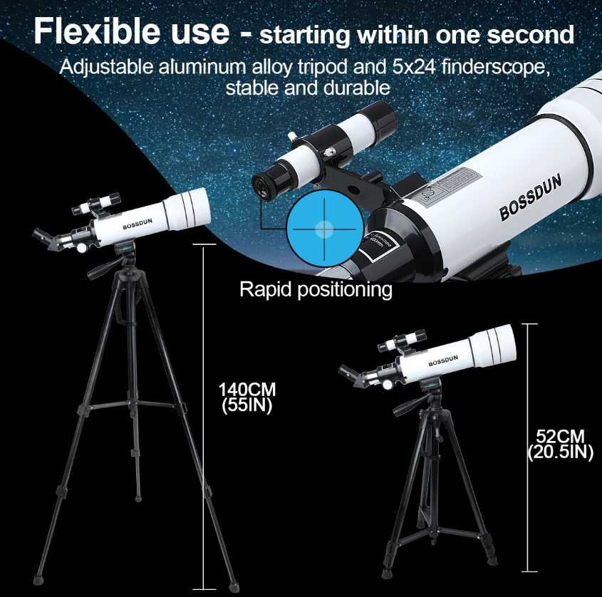 Bossdun 333X Professionelles Astronomisches Teleskop für Kinder mit großer Objektivlinse für Mondbeobachtung und Sternenbeobachtung