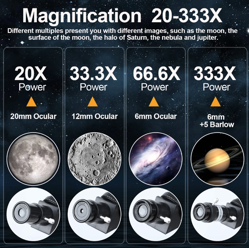 Bossdun 333X Professionelles Astronomisches Teleskop für Kinder mit großer Objektivlinse für Mondbeobachtung und Sternenbeobachtung