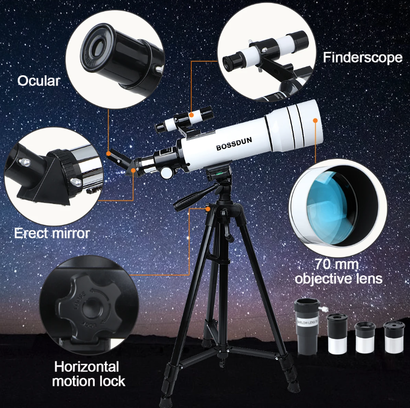 Bossdun 333X Professionelles Astronomisches Teleskop für Kinder mit großer Objektivlinse für Mondbeobachtung und Sternenbeobachtung