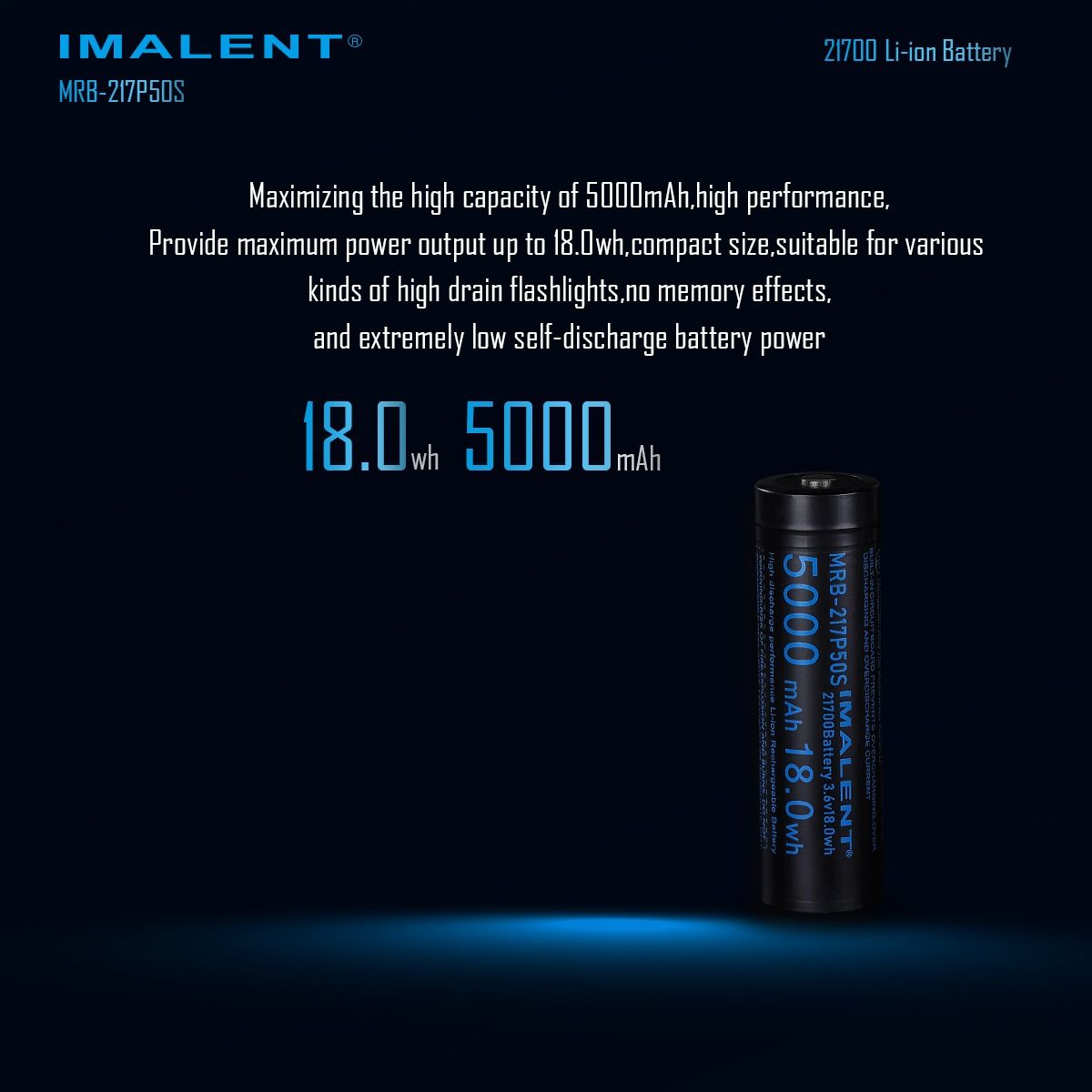 IMALENT MRB-217P50S 21700 5000MAH 3.6V wiederaufladbare Batterie