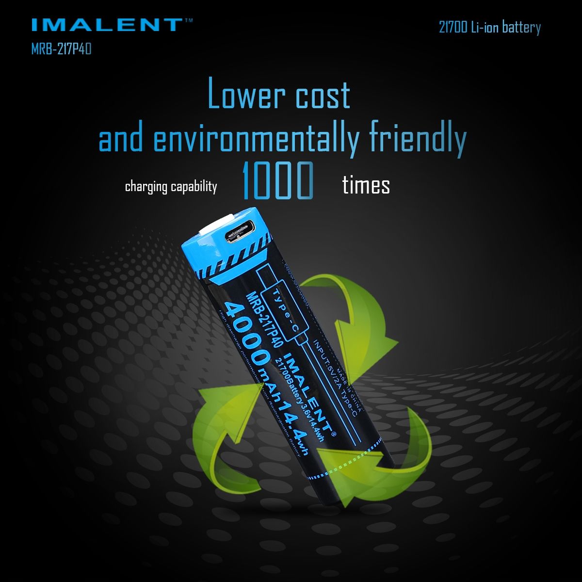 IMALENT MRB-217P40 21700 Akku 4000mAh Type-C wiederaufladbar hohe Kapazität für Taschenlampen und Gadgets
