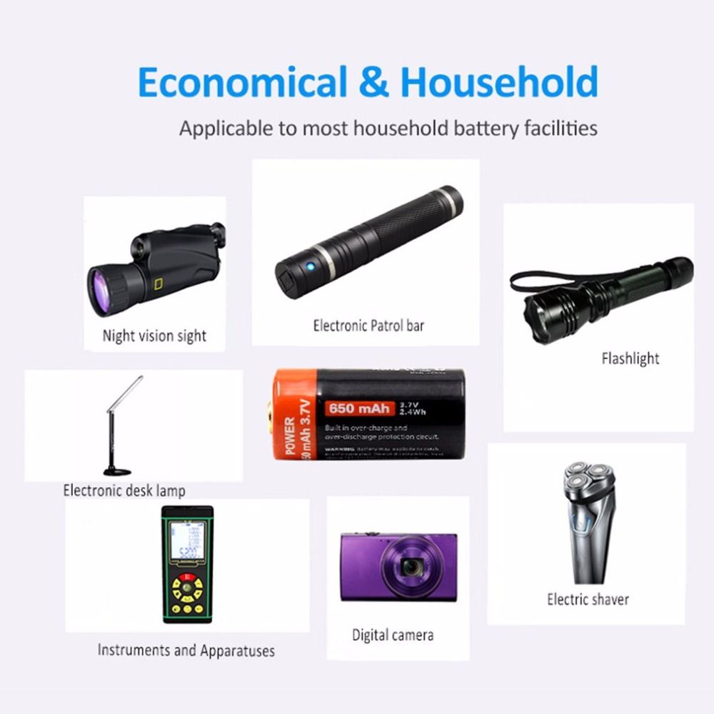 16340 650mAh 3.7V Micro-USB wiederaufladbarer Li-Ionen-Akku, umweltfreundlich und langlebig für Taschenlampen und Ausrüstung