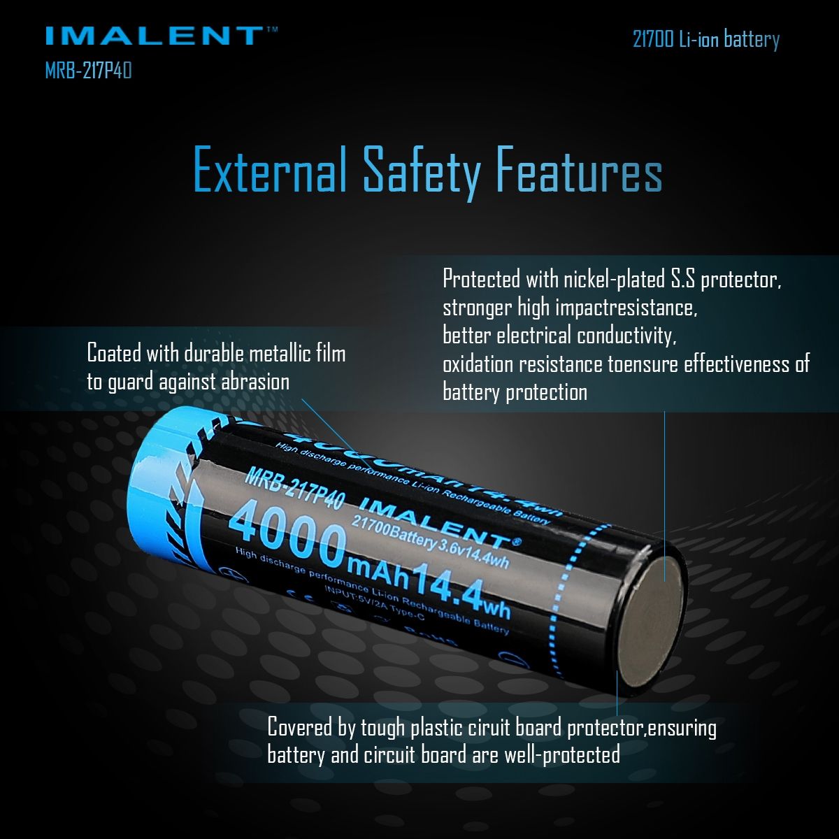 IMALENT MRB-217P40 21700 Akku 4000mAh Type-C wiederaufladbar hohe Kapazität für Taschenlampen und Gadgets