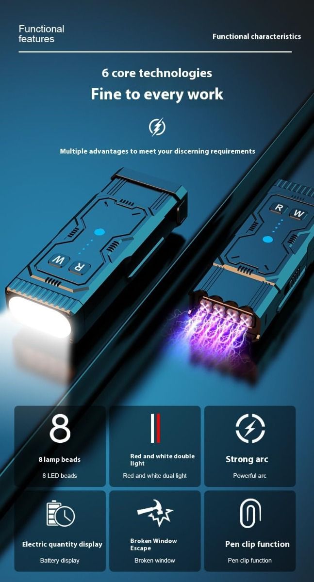 Multifunktionale wiederaufladbare Selbstverteidigungs-LED-Taschenlampe mit Lichtbogen-Feuerzeug und versteckten Kamera-Detektoren, tragbare taktische Selbstschutz-Taschenlampe