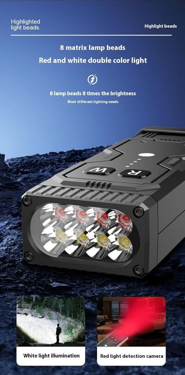 Multifunktionale wiederaufladbare Selbstverteidigungs-LED-Taschenlampe mit Lichtbogen-Feuerzeug und versteckten Kamera-Detektoren, tragbare taktische Selbstschutz-Taschenlampe