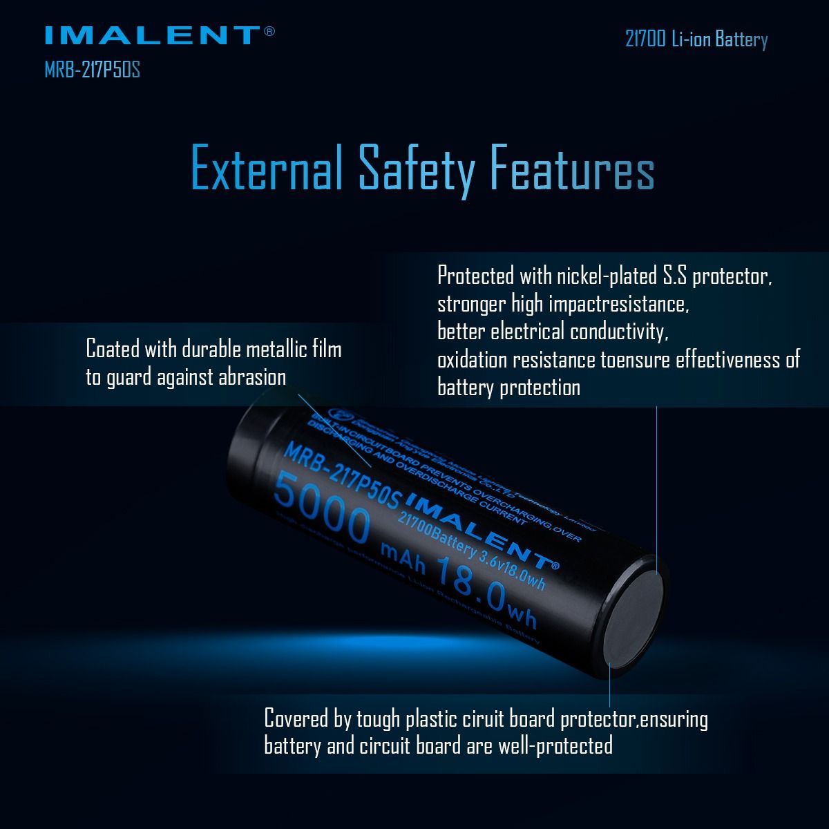 IMALENT MRB-217P50S 21700 5000MAH 3.6V wiederaufladbare Batterie