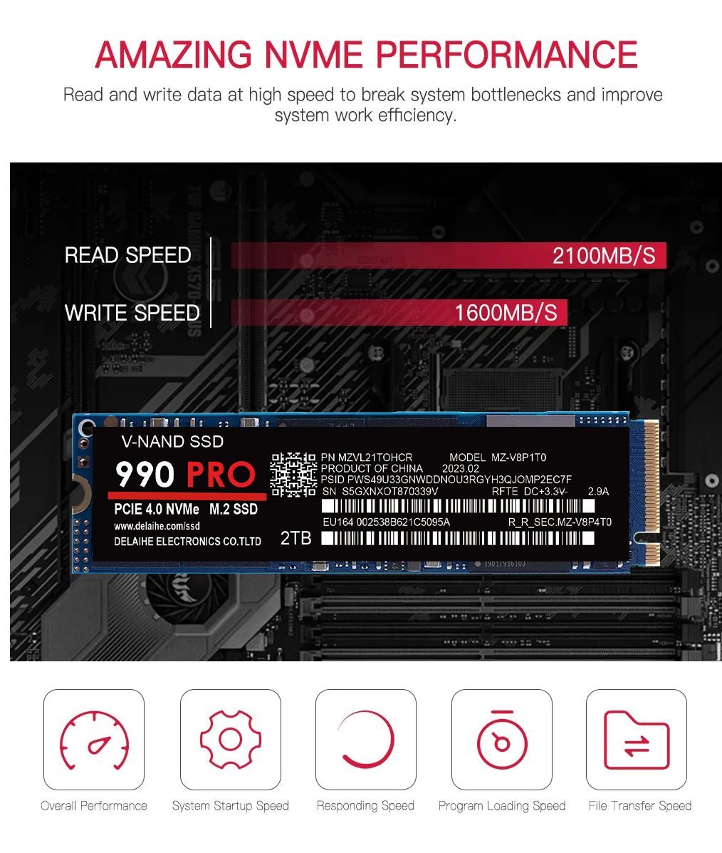 SSD highspeed 990 PRO PCIe 4.0 NVMe 4.0 M.2 2280 1TB 2TB 4TB SSD Interne Solid-State-Festplatte für Laptop, PC und PS4