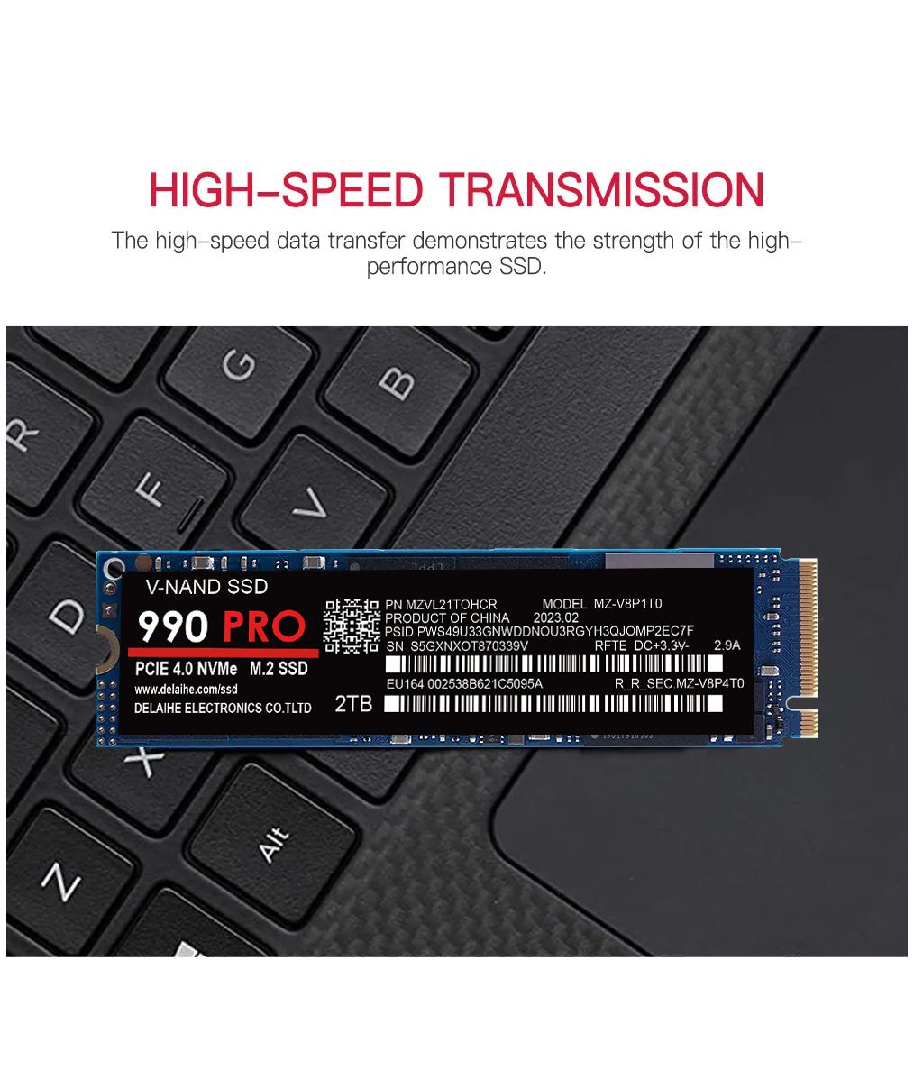 SSD highspeed 990 PRO PCIe 4.0 NVMe 4.0 M.2 2280 1TB 2TB 4TB SSD Interne Solid-State-Festplatte für Laptop, PC und PS4