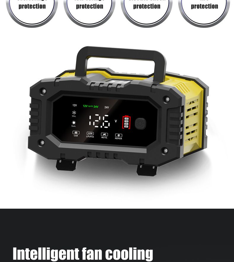 FOXSUR Tragbares Autobatterieladegerät 12V 24V Vielseitiges Ladegerät für AGM LiFePO4 Blei-Säure Motorrad LKW