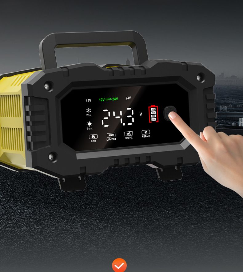 FOXSUR Tragbares Autobatterieladegerät 12V 24V Vielseitiges Ladegerät für AGM LiFePO4 Blei-Säure Motorrad LKW