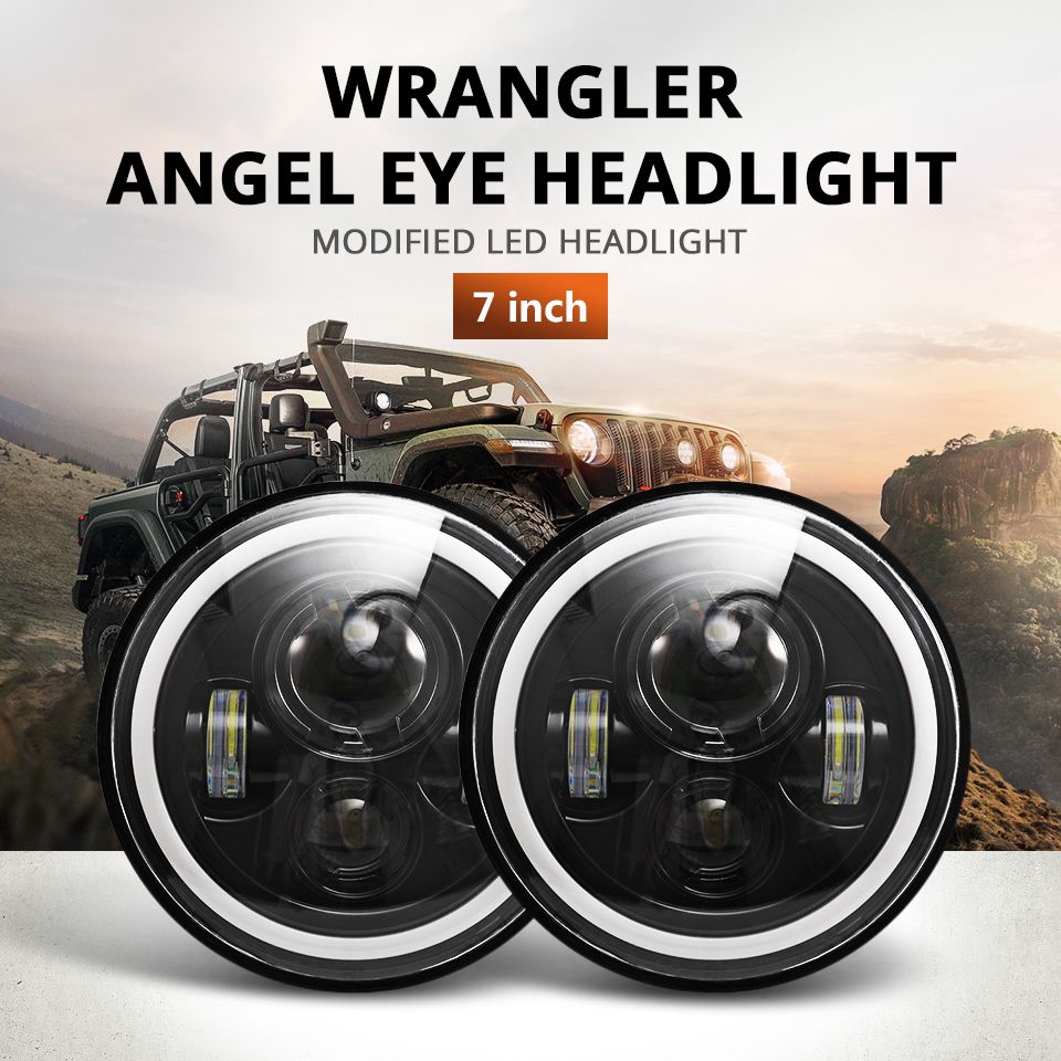Motorrad-Licht 7-Zoll-LED-Scheinwerfer für Jeep Wrangler Lada Niva 4x4 Hellgelb Weiß Angel Eye Wetterfestes Design
