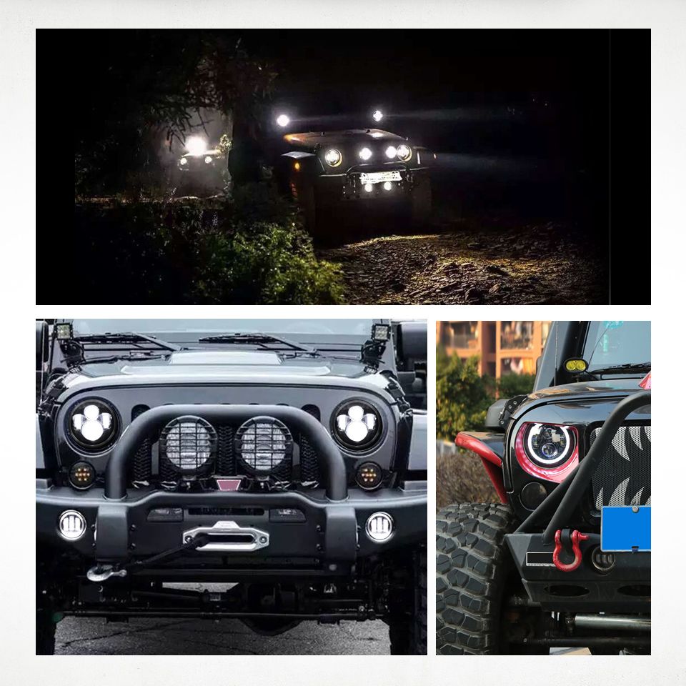 Motorrad-Licht 7-Zoll-LED-Scheinwerfer für Jeep Wrangler Lada Niva 4x4 Hellgelb Weiß Angel Eye Wetterfestes Design