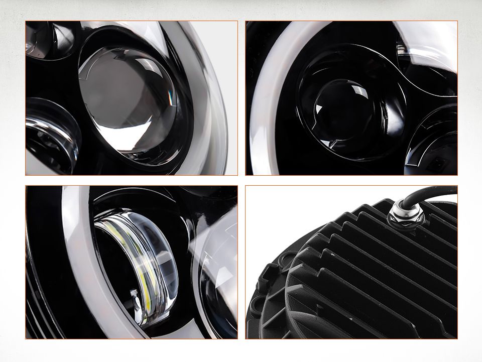 Motorrad-Licht 7-Zoll-LED-Scheinwerfer für Jeep Wrangler Lada Niva 4x4 Hellgelb Weiß Angel Eye Wetterfestes Design