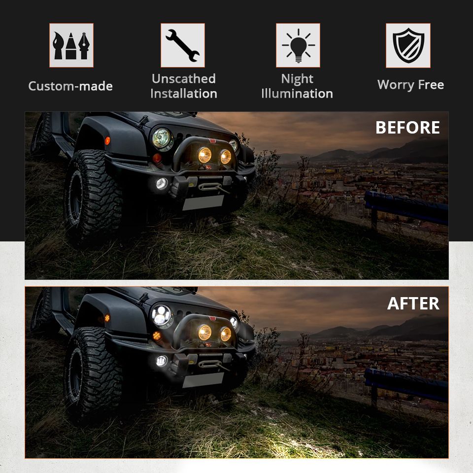 Motorrad-Licht 7-Zoll-LED-Scheinwerfer für Jeep Wrangler Lada Niva 4x4 Hellgelb Weiß Angel Eye Wetterfestes Design
