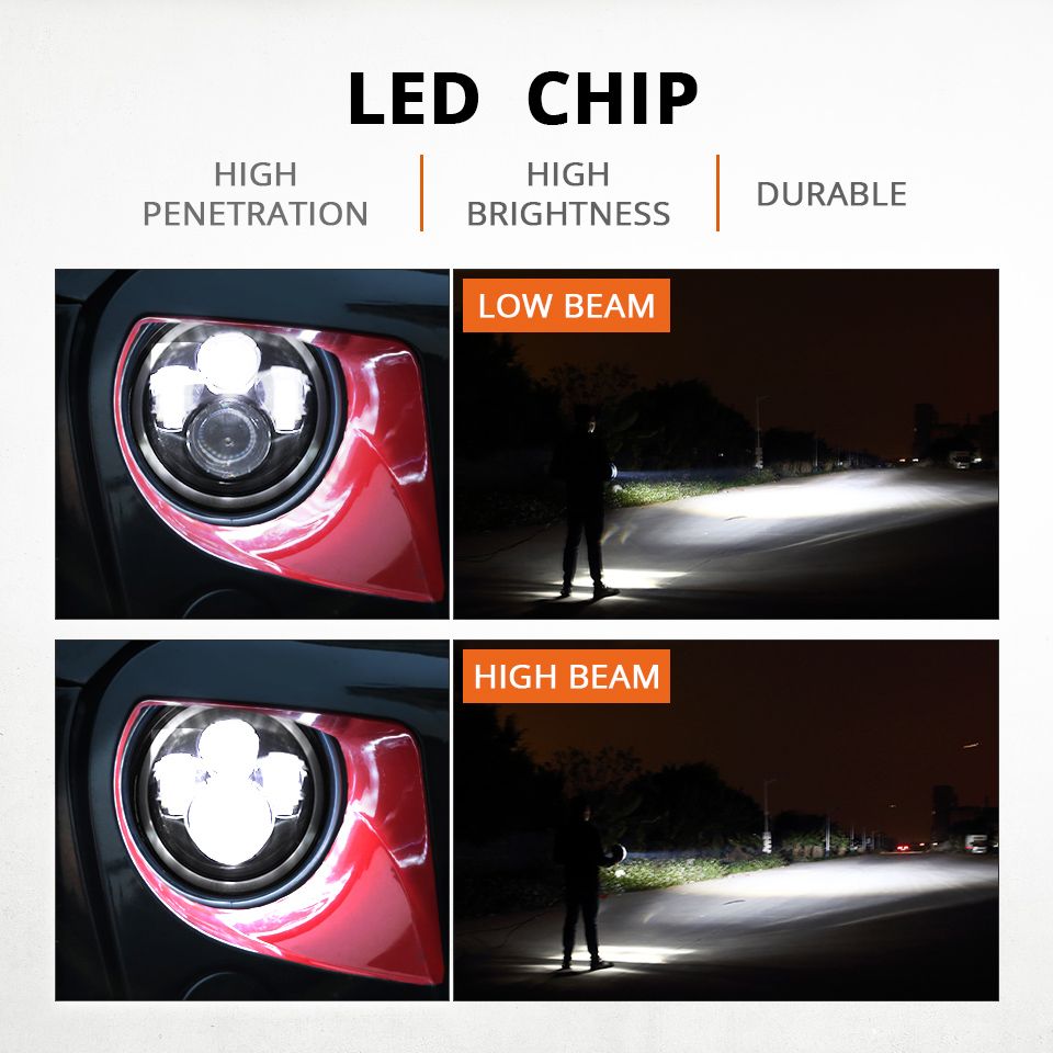 Motorrad-Licht 7-Zoll-LED-Scheinwerfer für Jeep Wrangler Lada Niva 4x4 Hellgelb Weiß Angel Eye Wetterfestes Design
