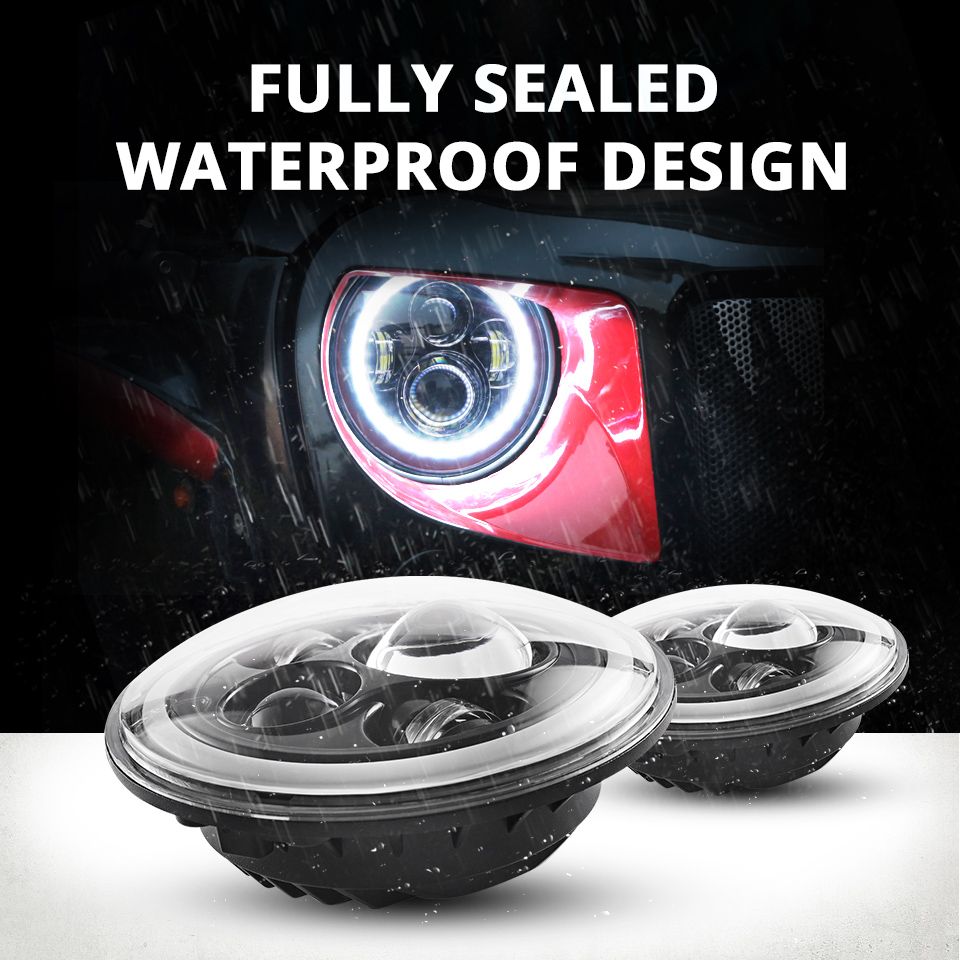 Motorrad-Licht 7-Zoll-LED-Scheinwerfer für Jeep Wrangler Lada Niva 4x4 Hellgelb Weiß Angel Eye Wetterfestes Design