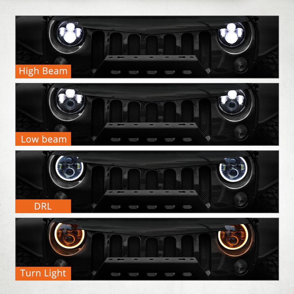 Motorrad-Licht 7-Zoll-LED-Scheinwerfer für Jeep Wrangler Lada Niva 4x4 Hellgelb Weiß Angel Eye Wetterfestes Design