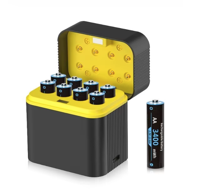 Wiederaufladbare AA-Lithium-Batterien mit Ladegerät, 8er-Pack 1,5 V 3000 mWh, Doppel-A-Batterie wiederaufladbar, langlebige wiederaufladbare Lithium-Ionen-AA-Batterien mit Ladestaufach