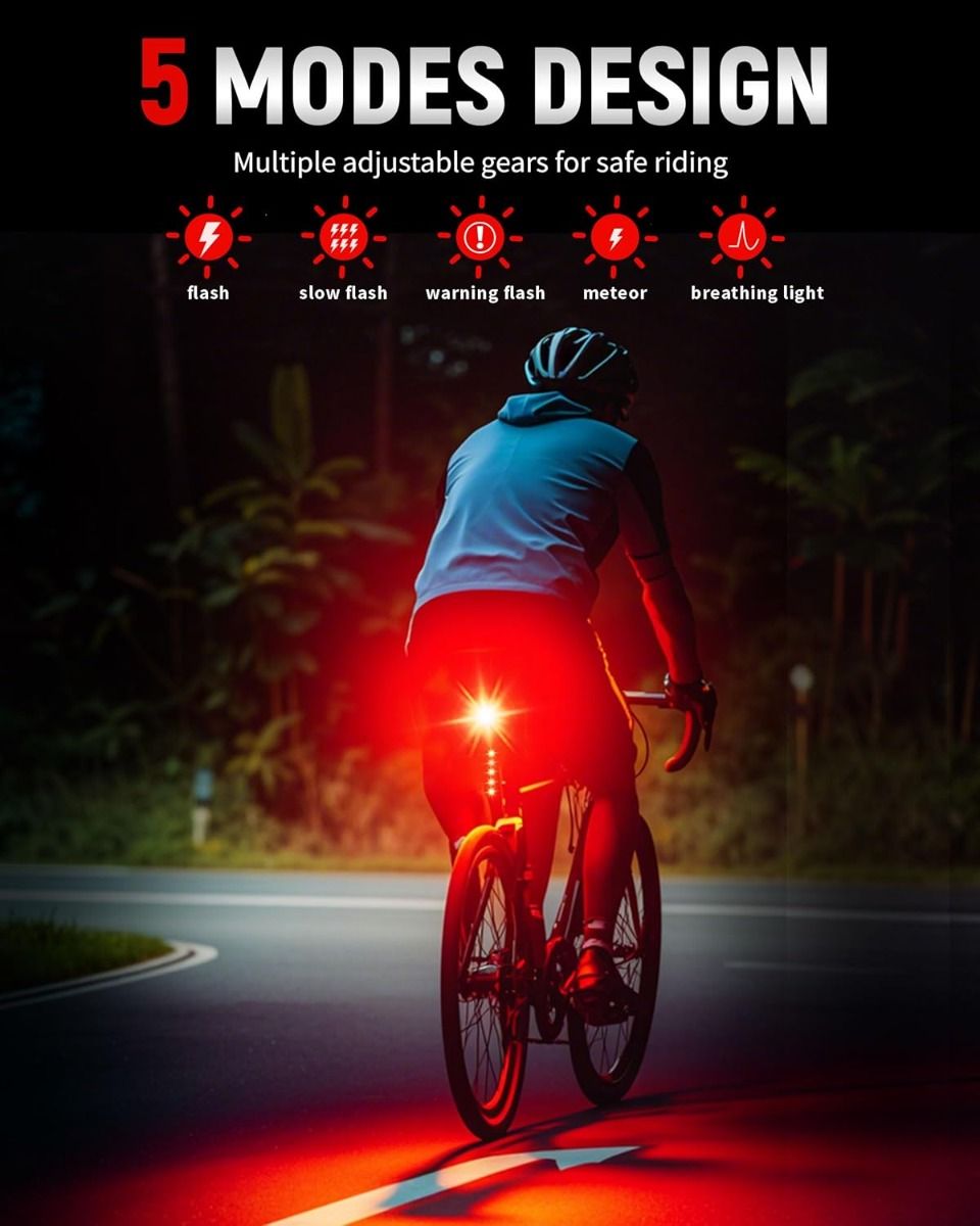 Smartes USB-C wiederaufladbares Fahrrad-Rücklicht – superhelles hinteres Fahrradlicht für Straße und Mountainbike