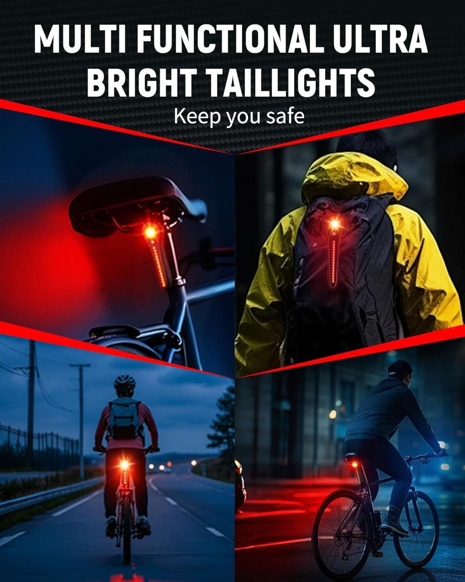 Smartes USB-C wiederaufladbares Fahrrad-Rücklicht – superhelles hinteres Fahrradlicht für Straße und Mountainbike
