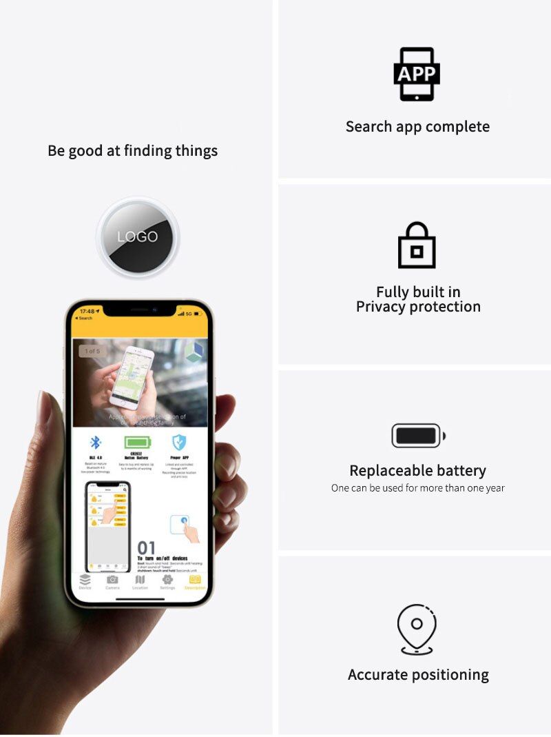 Mini GPS Tracker Bluetooth 4.0 Smart Locator Leichtes Anti-Verlust-Gerät für Schlüssel, Haustiere und Kinder Echtzeit-Standort