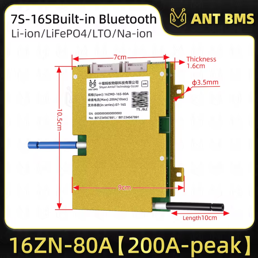 ANT Smart BMS 4S-24S 16S 40A Lifepo4 BMS 10S 13S 48V 30A Li-ion BMS 20S NMC LFP für E-Bike E-Scooter mit Bluetooth Balance BMS