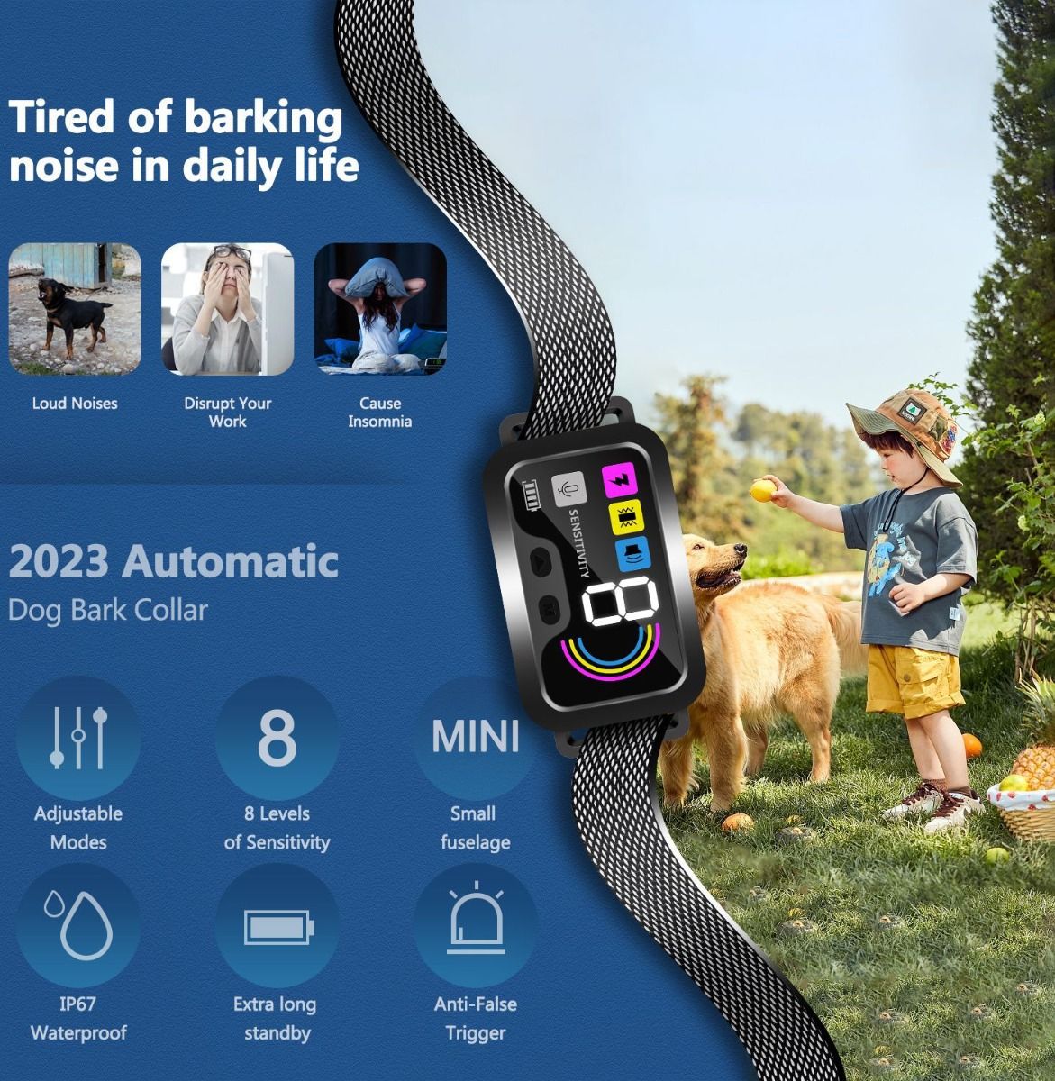 Intelligentes automatisches Anti-Bell-Halsband für Hunde mit einstellbaren Trainingsmodi, wasserdichtem Design und Bellerkennungstechnologie
