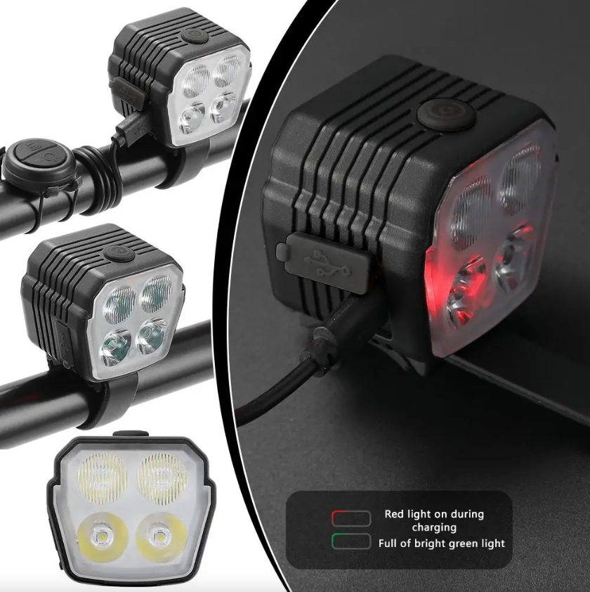 Fahrrad-Scheinwerfer-Horn 2-in-1 MTB-Fahrrad Nah- und Fernlicht 2/4 Lampen mit Perlenkabel-Steuerung Klingelhorn Fahrradzubehör