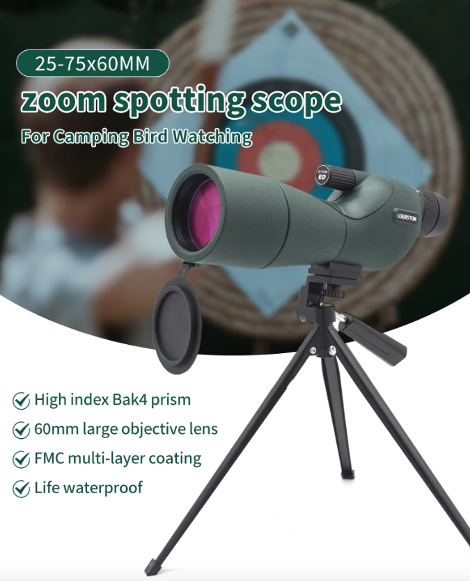 25-75x60 Zoom-Spektiv ED-Linse Leistungsstarkes Monokular Bak4-Prismen-Teleskop für Outdoor-Camping und Vogelbeobachtung