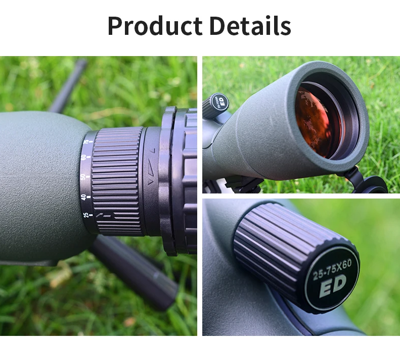 25-75x60 Zoom-Spektiv ED-Linse Leistungsstarkes Monokular Bak4-Prismen-Teleskop für Outdoor-Camping und Vogelbeobachtung