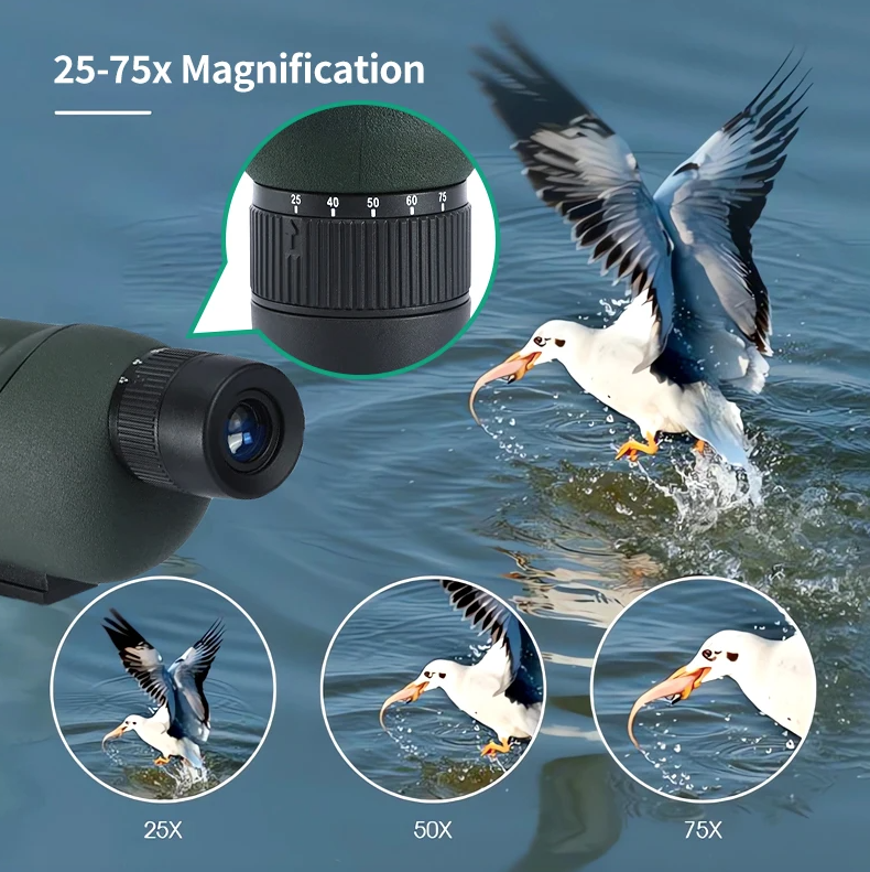 25-75x60 Zoom-Spektiv ED-Linse Leistungsstarkes Monokular Bak4-Prismen-Teleskop für Outdoor-Camping und Vogelbeobachtung