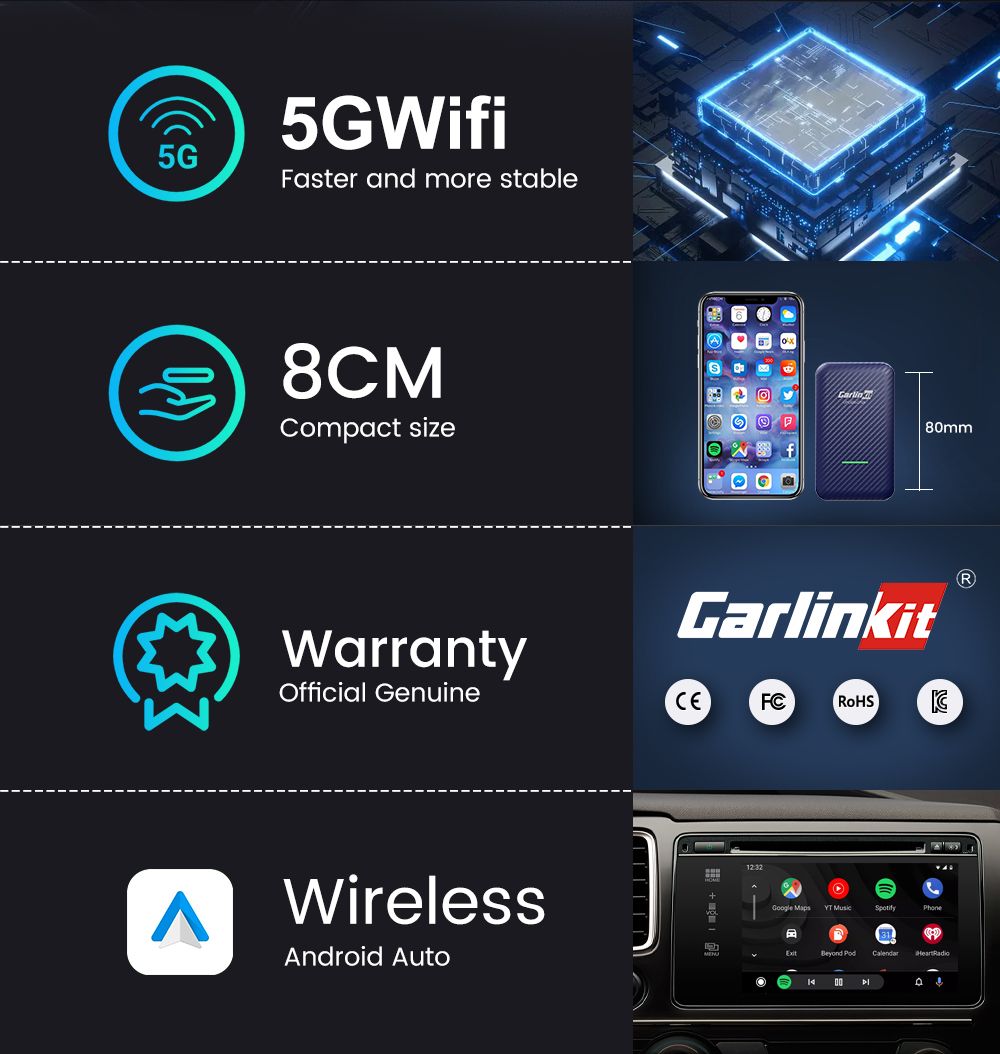 CarlinKit 4.0 Kabellose CarPlay-Box für Audi VW Porsche Kia Plug and Play Einfache Einrichtung Freisprechverbindung