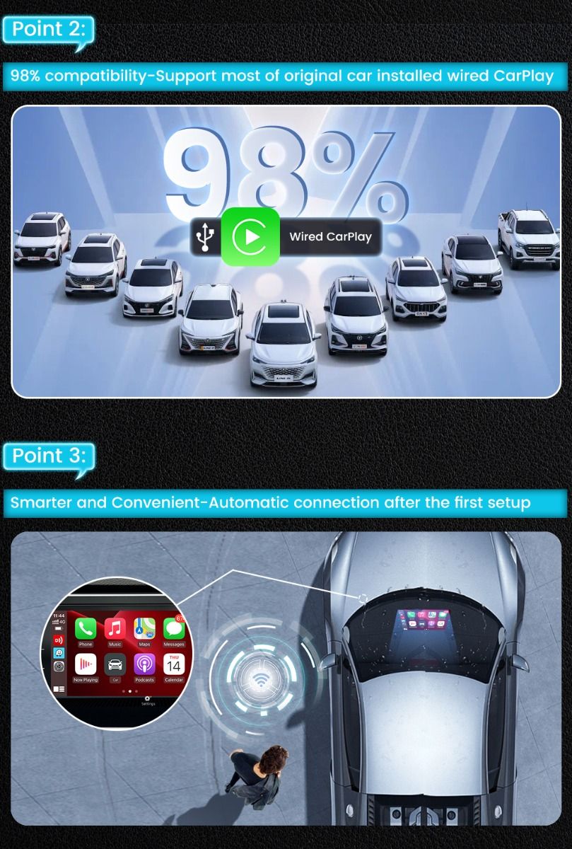 CarlinKit 4.0 Kabellose CarPlay-Box für Audi VW Porsche Kia Plug and Play Einfache Einrichtung Freisprechverbindung