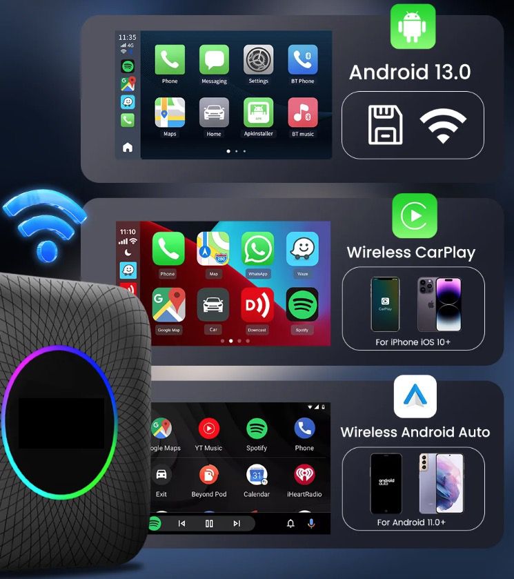 CarlinKit Smart TV Box mit Android 13 Kabelgebunden zu Drahtlos CarPlay KI-Box YouTube Netflix Qualcomm 8-Kerne