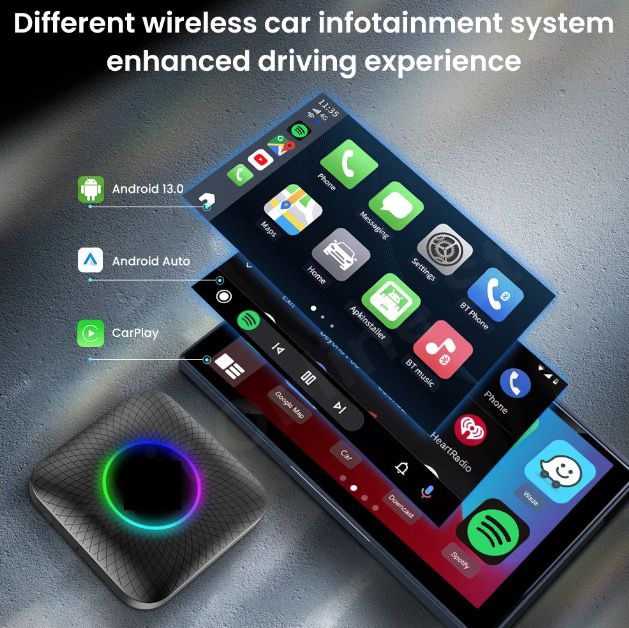CarlinKit Smart TV Box mit Android 13 Kabelgebunden zu Drahtlos CarPlay KI-Box YouTube Netflix Qualcomm 8-Kerne