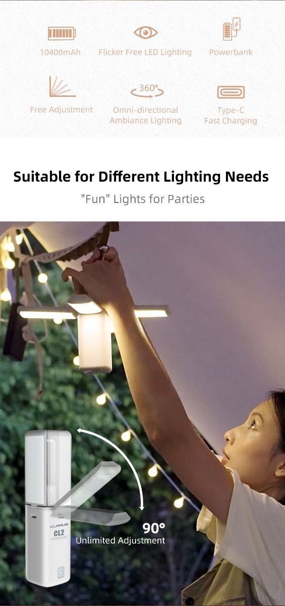 Klarus CL2 750 Lumen Freifaltendes Campinglicht Tragbare Augenschonende Vielseitige Lampe mit 7 Lichtmodi