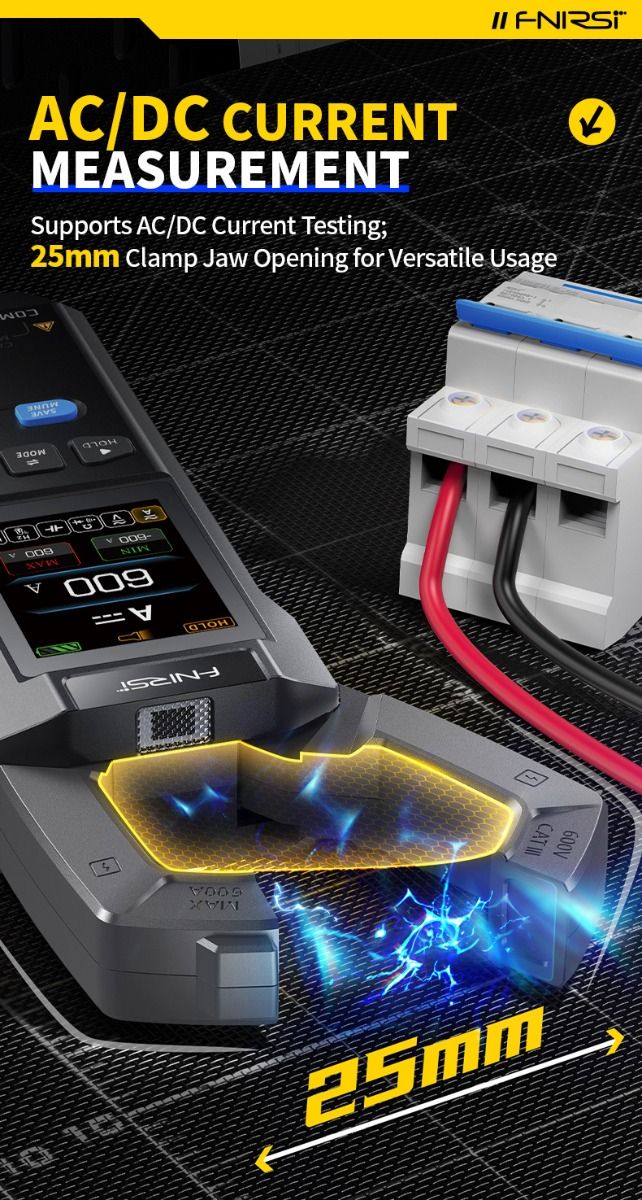 FNIRSI DMC-100 Zangenmultimeter Vollautomatisch Intelligent Hochpräzise Zangenmessgerät Amperemeter Universalmessgerät, misst NCV, AC/DC Spannung Strom, Durchgang Kapazität Diode Widerstand, Temperatur