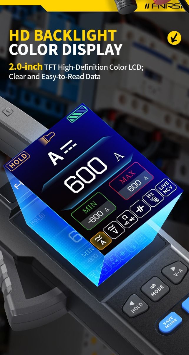 FNIRSI DMC-100 Zangenmultimeter Vollautomatisch Intelligent Hochpräzise Zangenmessgerät Amperemeter Universalmessgerät, misst NCV, AC/DC Spannung Strom, Durchgang Kapazität Diode Widerstand, Temperatur