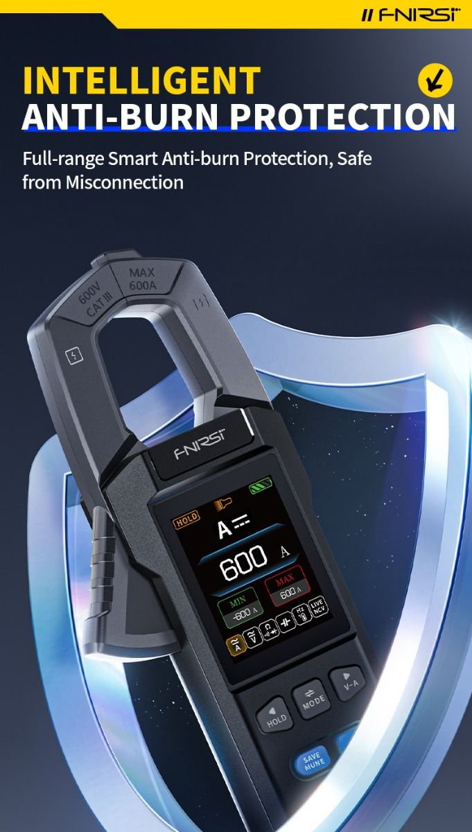 FNIRSI DMC-100 Zangenmultimeter Vollautomatisch Intelligent Hochpräzise Zangenmessgerät Amperemeter Universalmessgerät, misst NCV, AC/DC Spannung Strom, Durchgang Kapazität Diode Widerstand, Temperatur