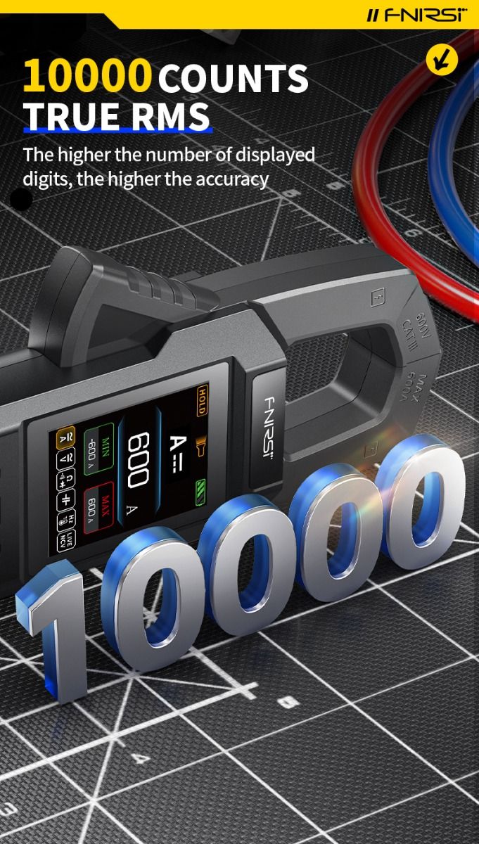 FNIRSI DMC-100 Zangenmultimeter Vollautomatisch Intelligent Hochpräzise Zangenmessgerät Amperemeter Universalmessgerät, misst NCV, AC/DC Spannung Strom, Durchgang Kapazität Diode Widerstand, Temperatur