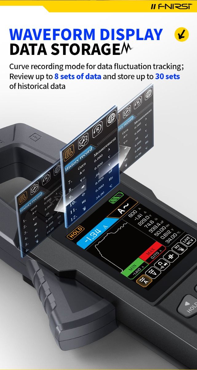 FNIRSI DMC-100 Zangenmultimeter Vollautomatisch Intelligent Hochpräzise Zangenmessgerät Amperemeter Universalmessgerät, misst NCV, AC/DC Spannung Strom, Durchgang Kapazität Diode Widerstand, Temperatur