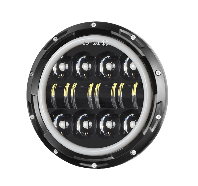 7 Zoll Motorrad LED-Scheinwerfer mit Abblendlicht, Tagfahrlicht (DRL) und Blinker - 7" runder Scheinwerfer für Harley Jeep Wrangler Hummer