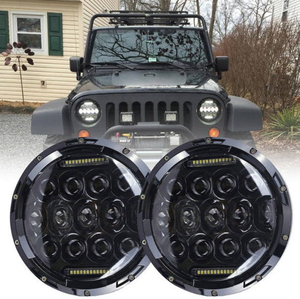 7 Zoll Motorrad LED-Scheinwerfer mit Abblendlicht, Tagfahrlicht (DRL) und Blinker - 7" runder Scheinwerfer für Harley Jeep Wrangler Hummer